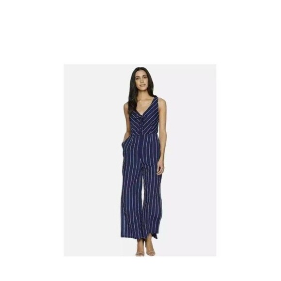 BB Dakota‎ Jumpsuit Womens 6 Navy Stipped Scout Ellipsis V Neck Pinstripe - Picture 13 of 13